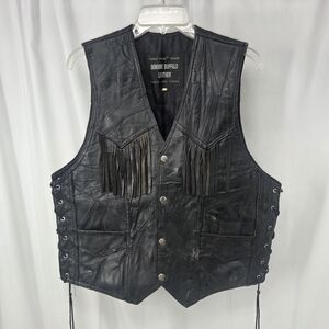 Genuine Buffalo Leather Patchwork Fringe Vest Vintage Unisex XL